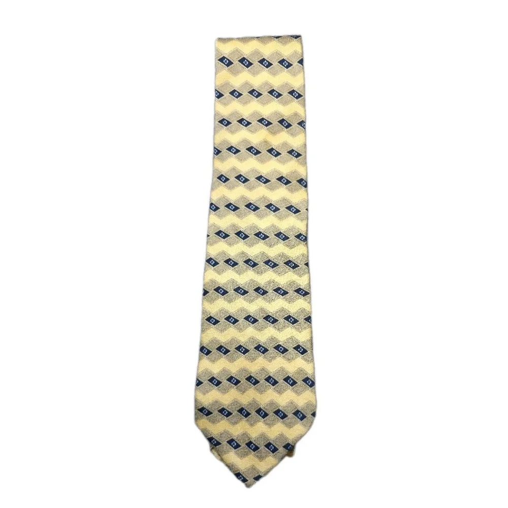 Christian Dior Yellow Grid Loop Pattern 100% Silk Neck Tie Size 57